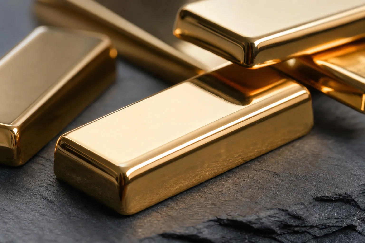 Lingotti d'oro da investimento in primo piano con riflessi caldi