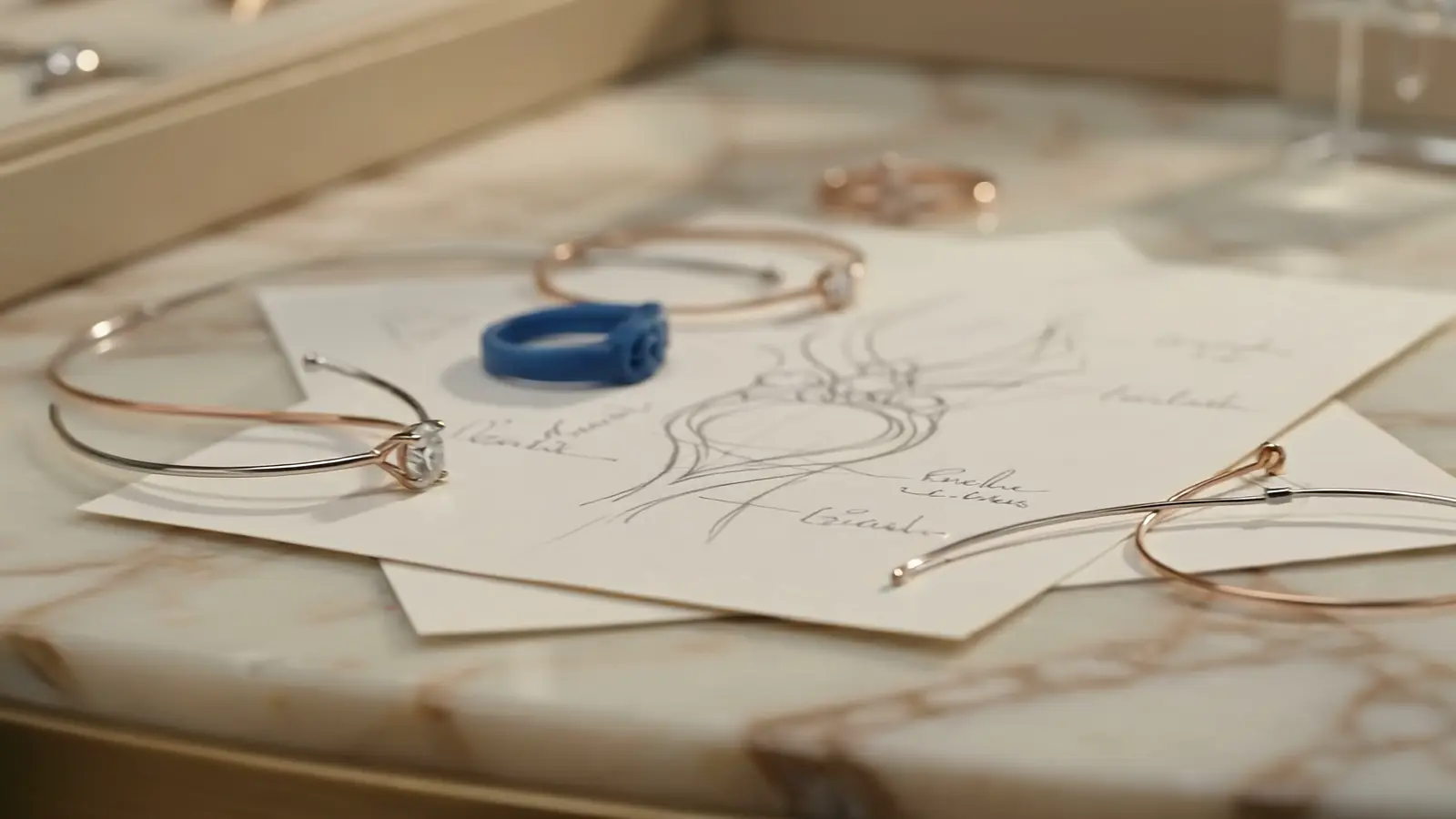 Bozzetto e lavorazione di un gioiello su misura nell'atelier DIAMANTE
