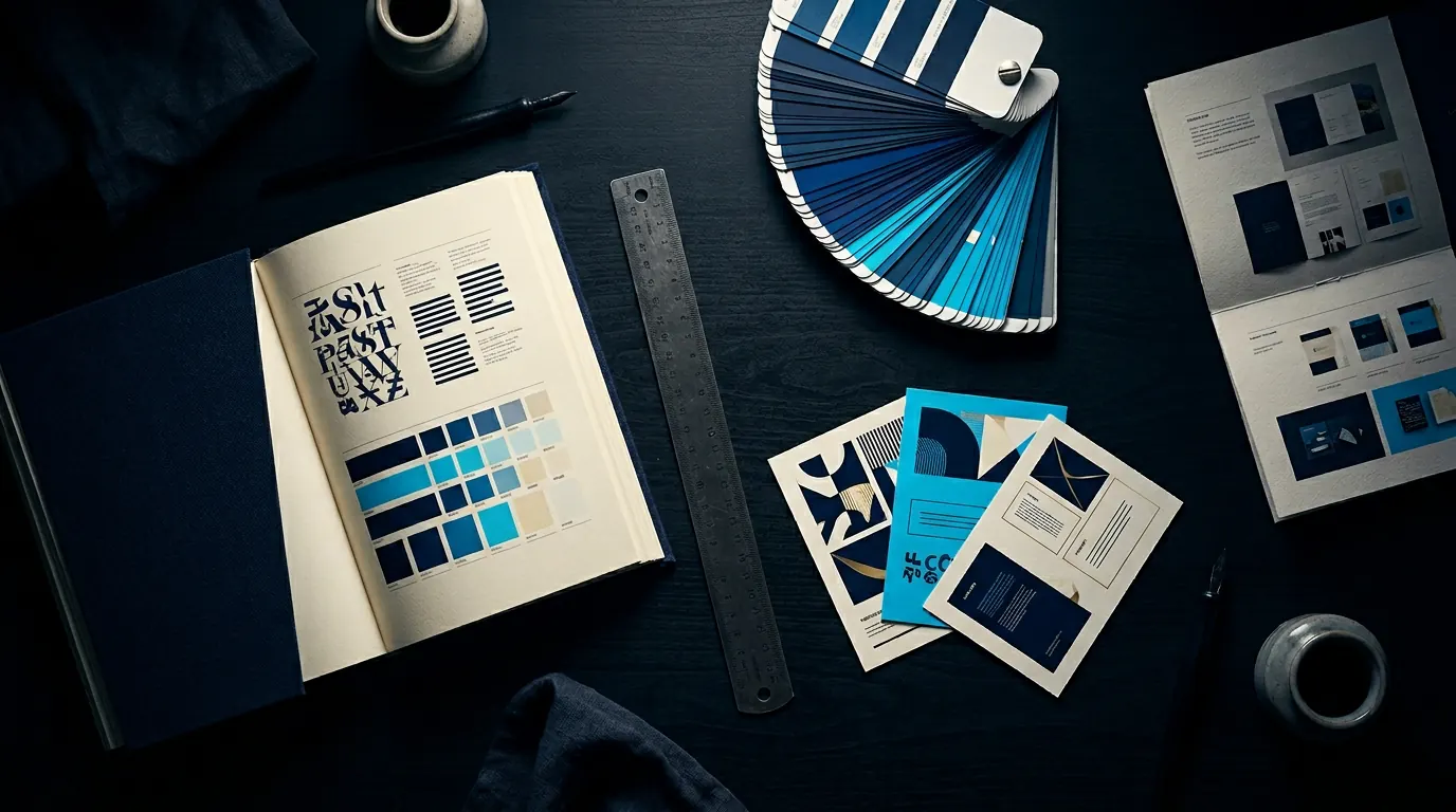 Workbench DOGO — brand book aperto, palette e prototipi identità
