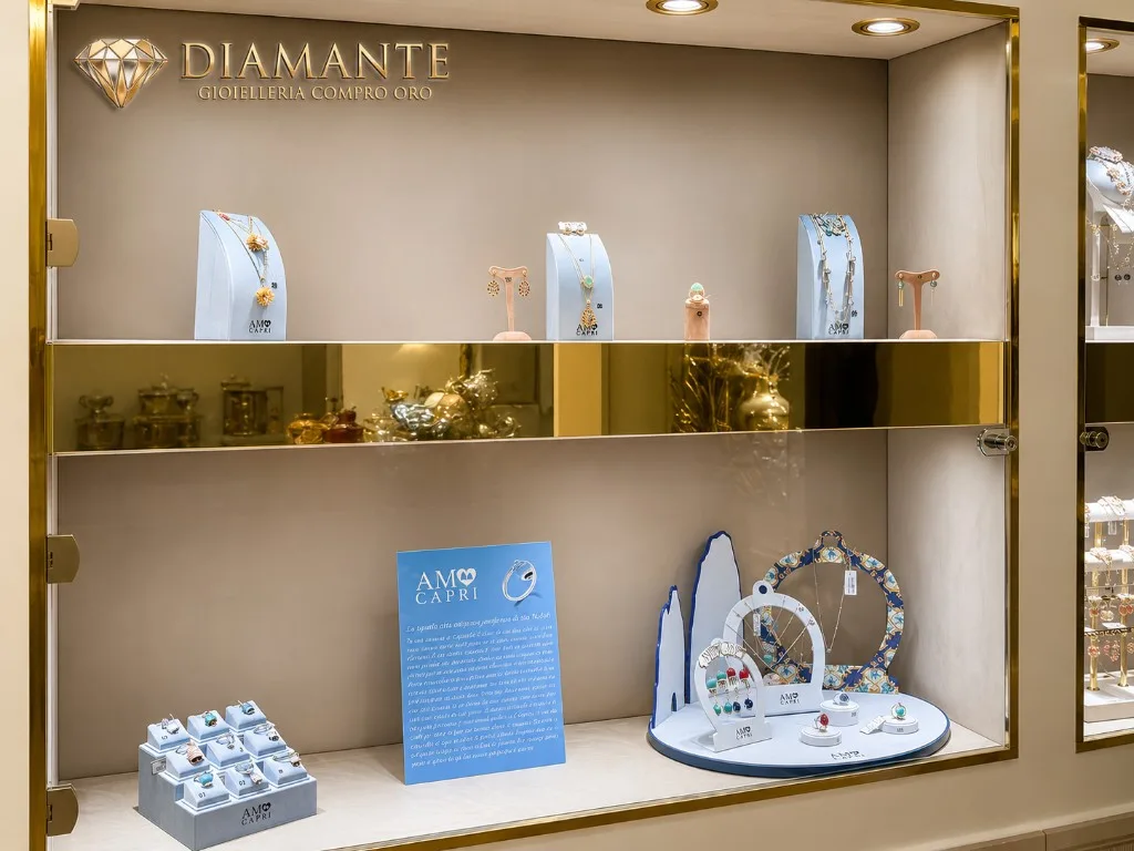 Vetrina interna con collezioni di gioielli Diamante
