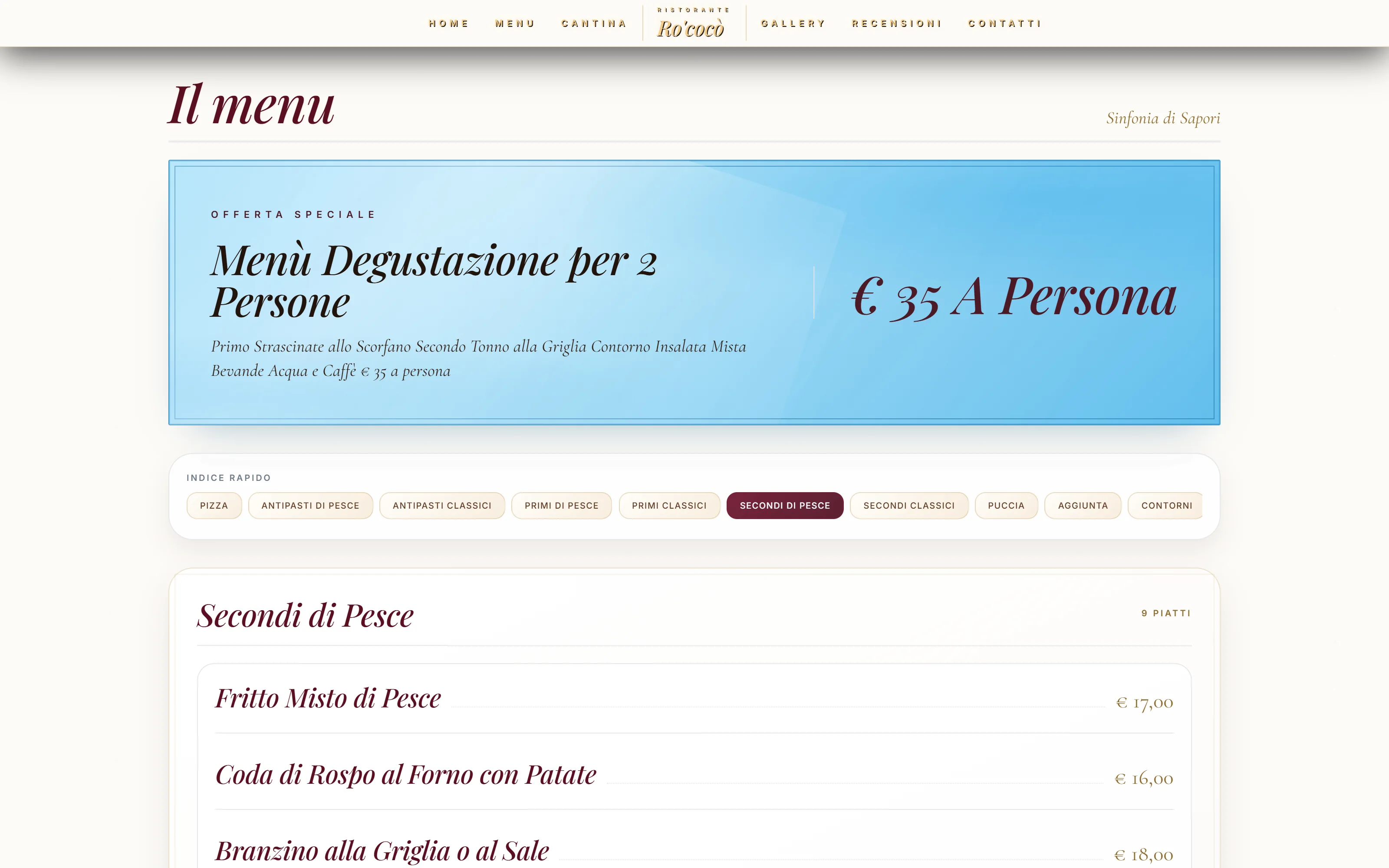 Indice categorie menu