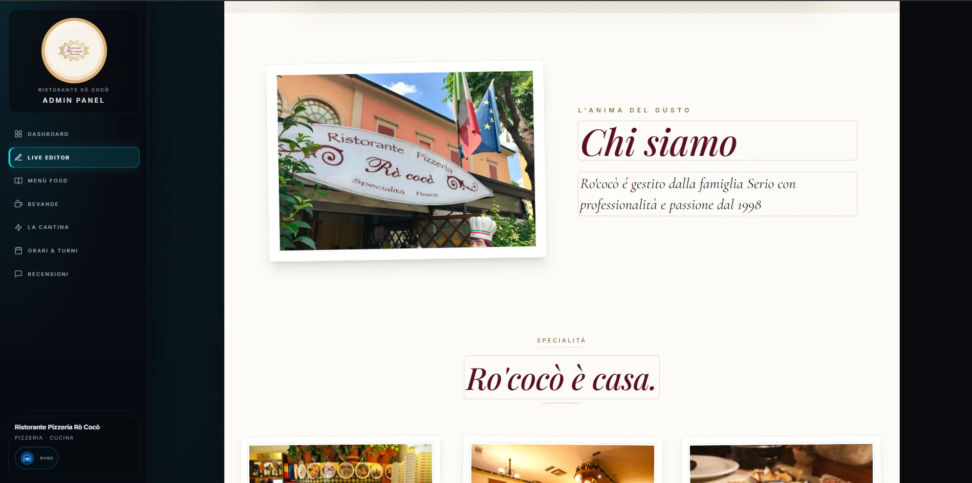 Live Editor su homepage