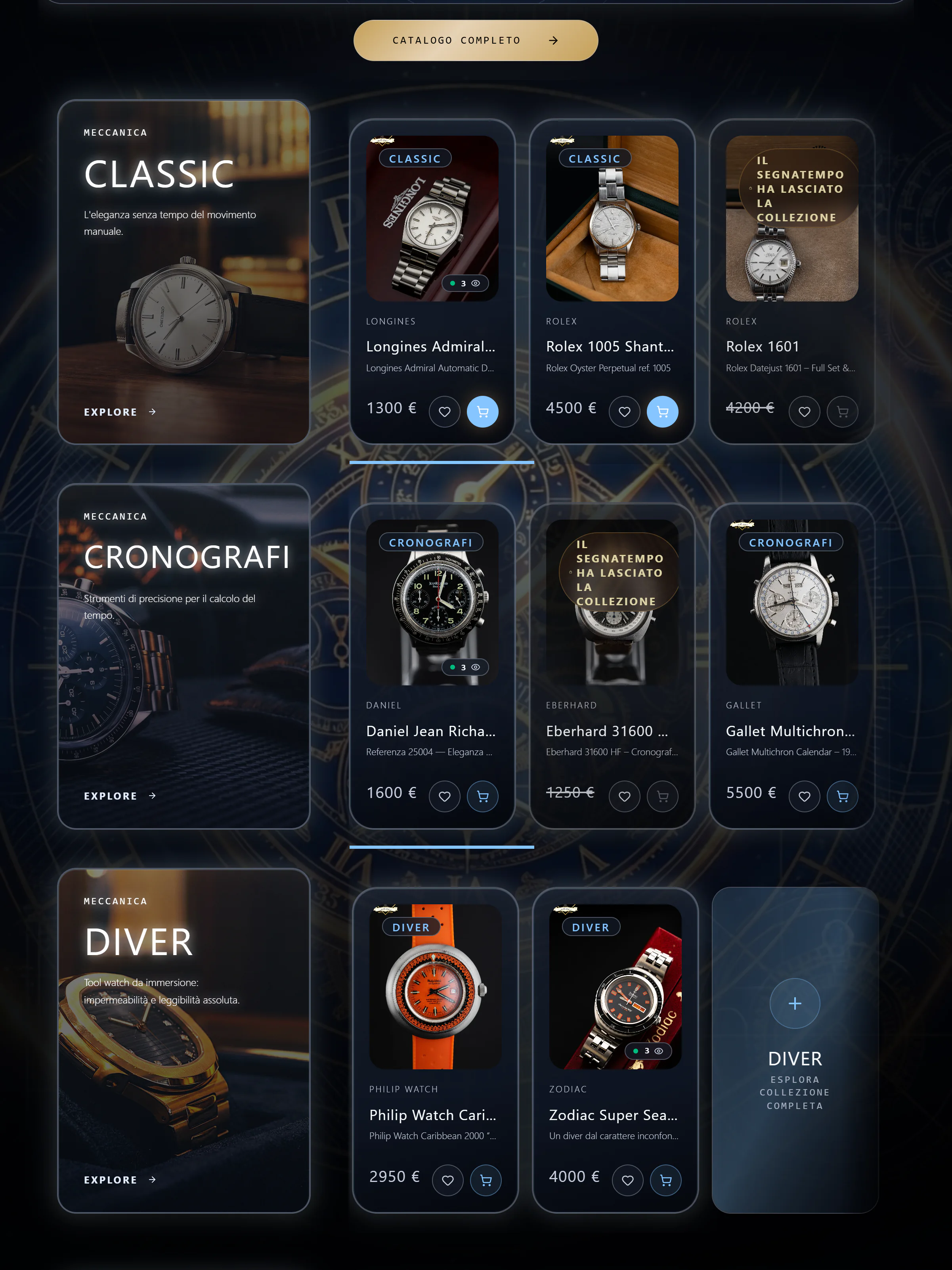 Sezioni Classic/Cronografi/Diver