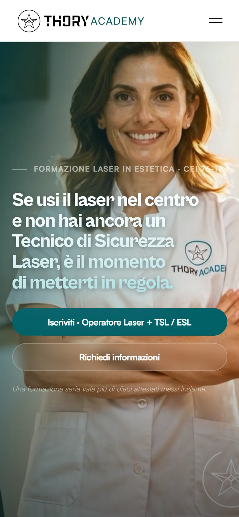 Versione mobile del sito Thory Academy: hero