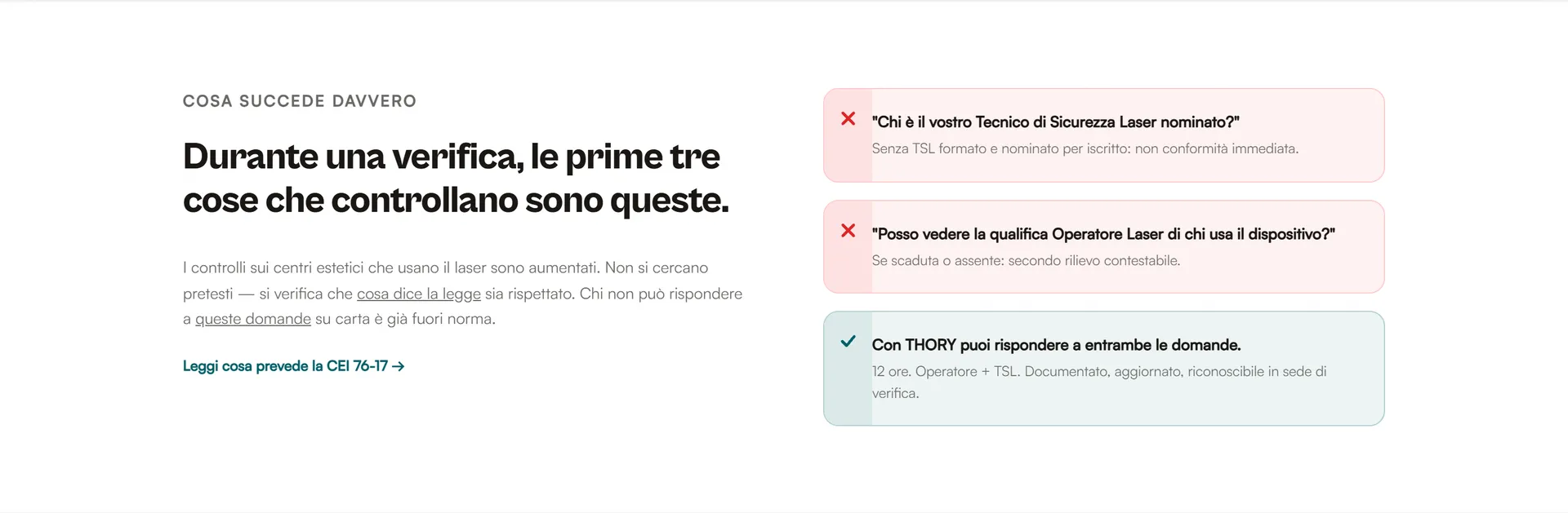 Durante una verifica: le domande dell'ispettore con esiti rossi e verdi