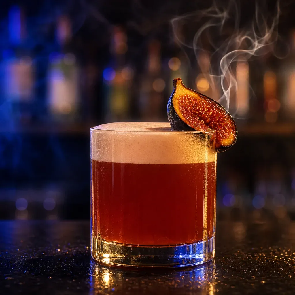 Smoked Fig Sour, cocktail servito al Jimmy Cocktail Lab in via Petroni, Bologna