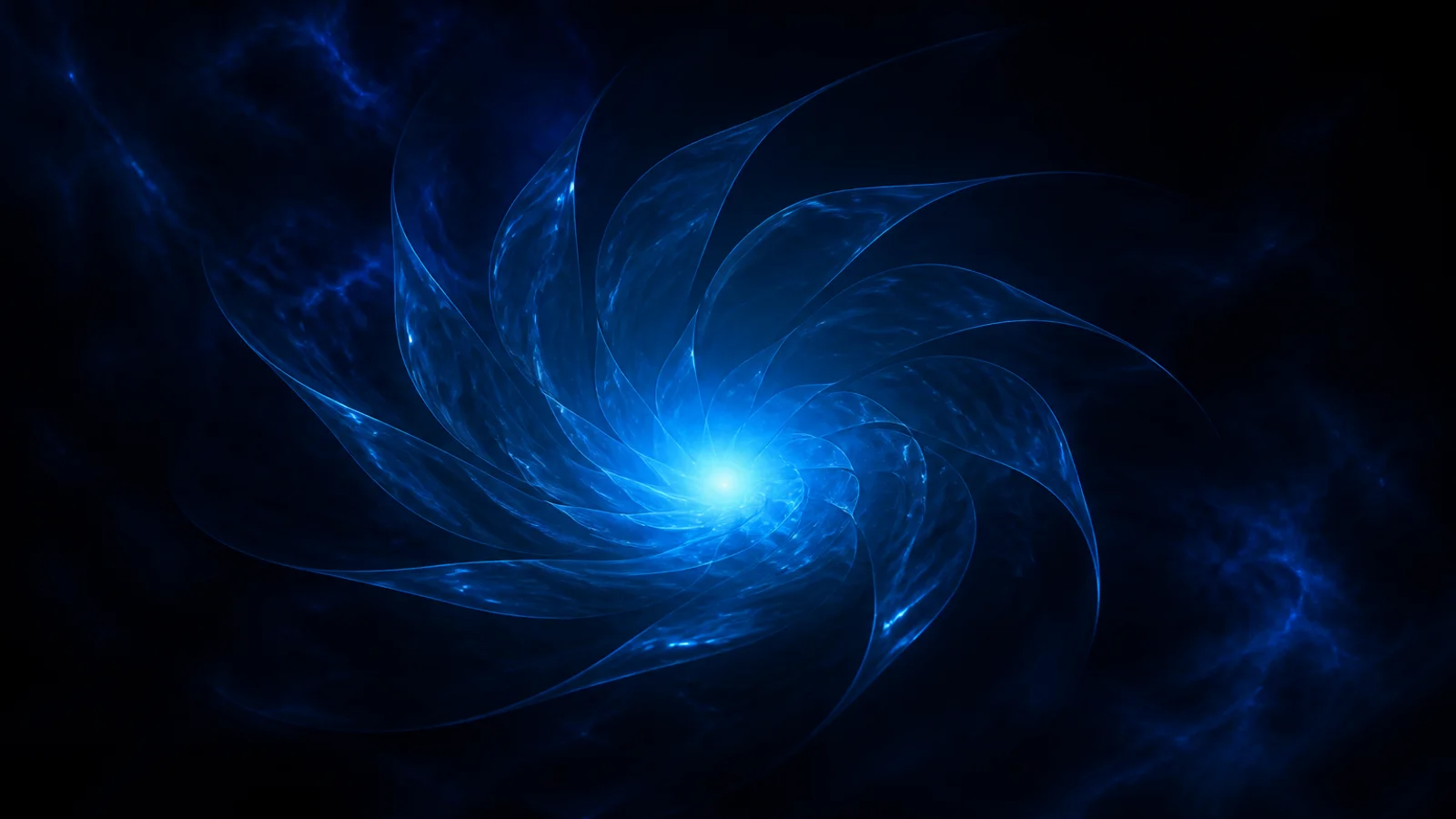 Petali di vetro a spirale che convergono verso un nucleo luminoso