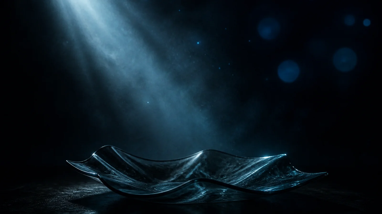 Fascio di luce da studio che illumina un piatto astratto di vetro